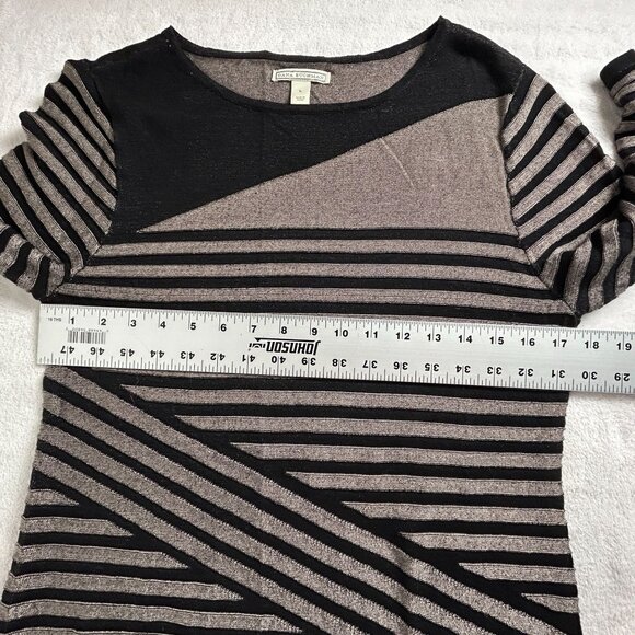 Dana Buchman Womens Black & Beige Striped Shimmer Knit Top Size Large 3/4 Sleeve - Picture 7 of 9